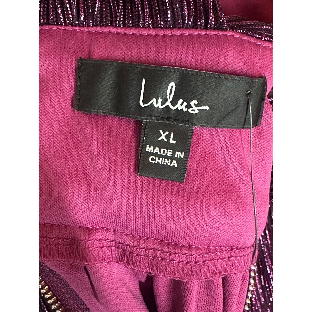 Lulus XL Purple Metallic Pleated Mini Dress NWT Deep V Party Cocktail Dress - Picture 6 of 7